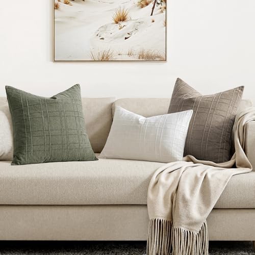 MIULEE Linen Plaid Pillow Covers Decorative 18x18 Tan Taupe - Image 4