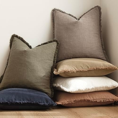 Foindtower Decorative Linen Fringe Throw Pillow Covers 26×26 Inch - Image 6