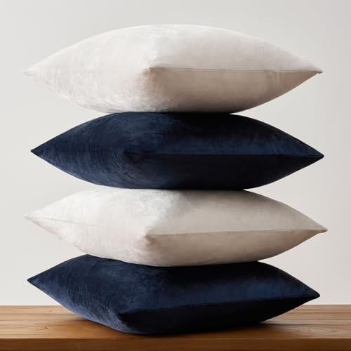 GIGIZAZA Pack of 4 Decorative Velvet Pillow Covers 16x16 Navy Beige - Image 5