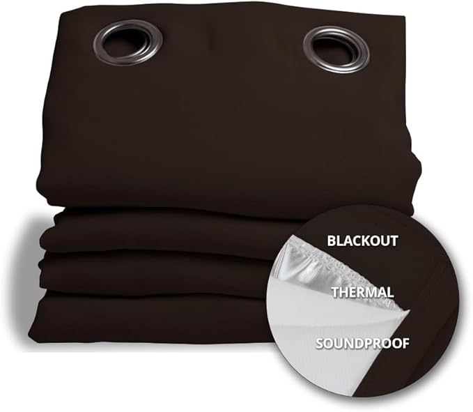 Moondream DecibelControl™ 3-in-1 Soundproof Curtain | Noise Reduction | Thermal Insulation | 100% Blackout | Patented Technology | Made in Europe | Grommet | 55" W x 108" L | Brown - Chocolate MC610