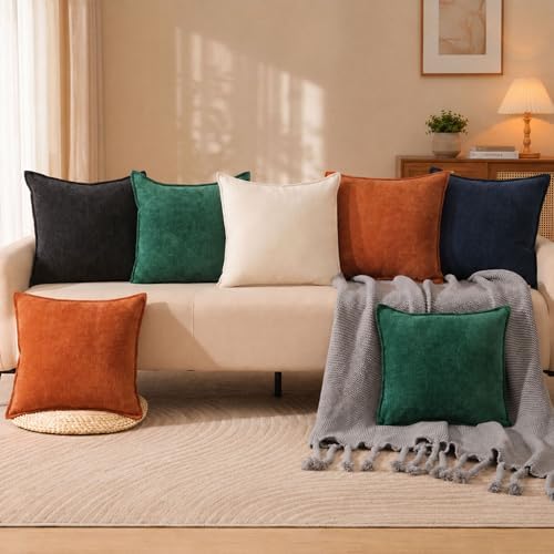 Allorry Throw Pillow Covers 22x22 Black Chenille Solid Home DecorSY014J22 - Image 6
