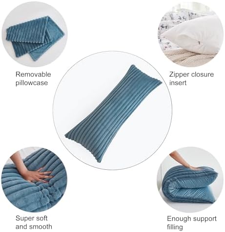 Full Body Pillow with Fluffy Stripe Faux Fur Removable Cover, Long Bed Pillow - Image 6