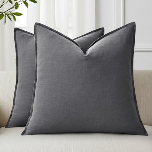 decorUhome Fall Dark Grey Linen Throw Pillow Covers 16x16 Set of 2 by decorUhome