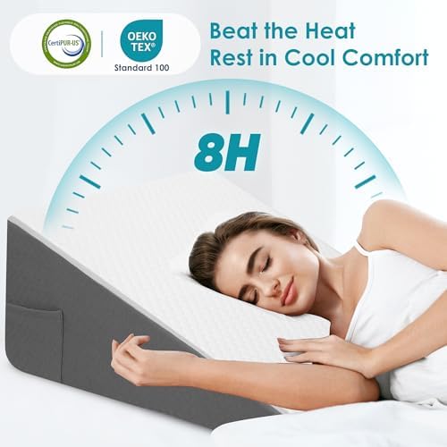 12 inch Bed Wedge Pillow for Sleeping, Reading & Resting, Cooling Memory Foam - Image 6