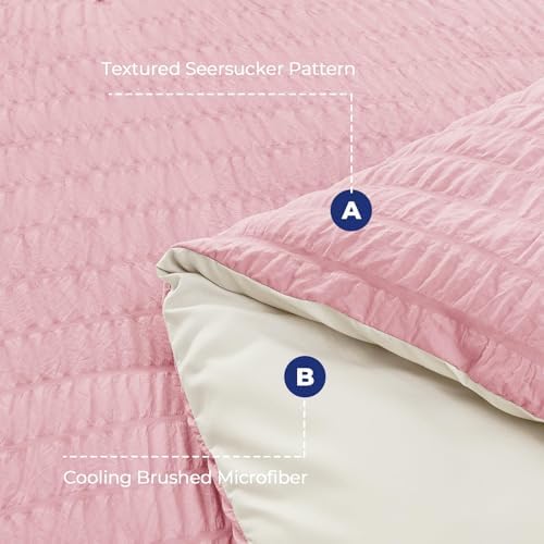 HYMOKEGE Pink/Ivory Twin Comforter Set Seersucker 5 Pieces, All Season Luxury - Image 4