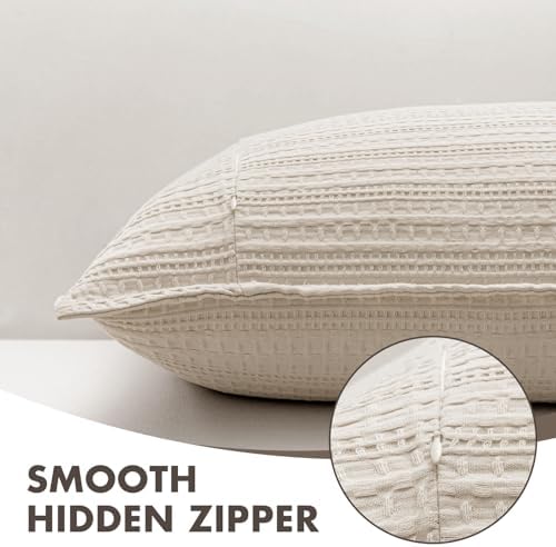 Decorative Waffle Lumbar Pillow Cover 14x36 Inch Oatmeal No Insert - Image 6