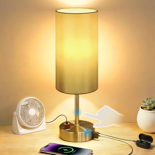 Bedside Table Lamp, Dimmable Touch, AC Outlet, USB A+C (Gold) by Unknown
