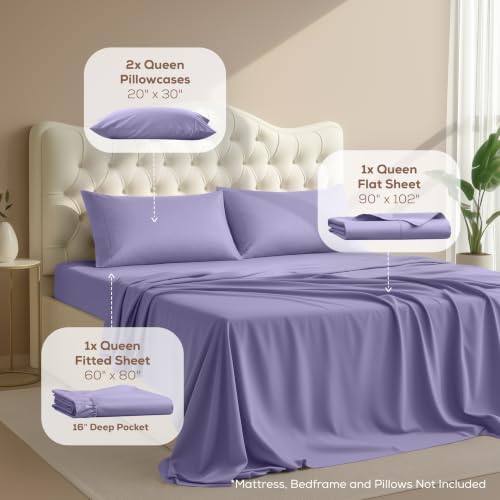 Queen Sheets Set, 4 Pieces 16" Deep Pocket Hotel Luxury Bed Sheets - Image 2