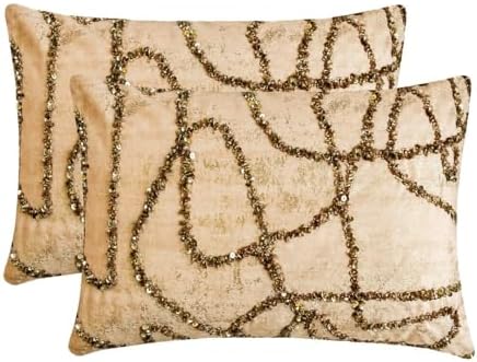 Pack of 2 Decorative Lumbar Pillow Cover Gold, Hand Embroidery Oblong Pillow - Image 7