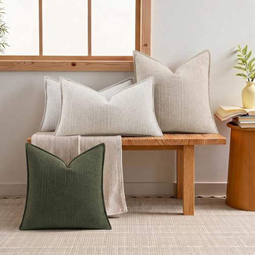 decorUhome Olive Green Textured Linen Throw Pillow Covers 16x16 Set of 2 - Image 7