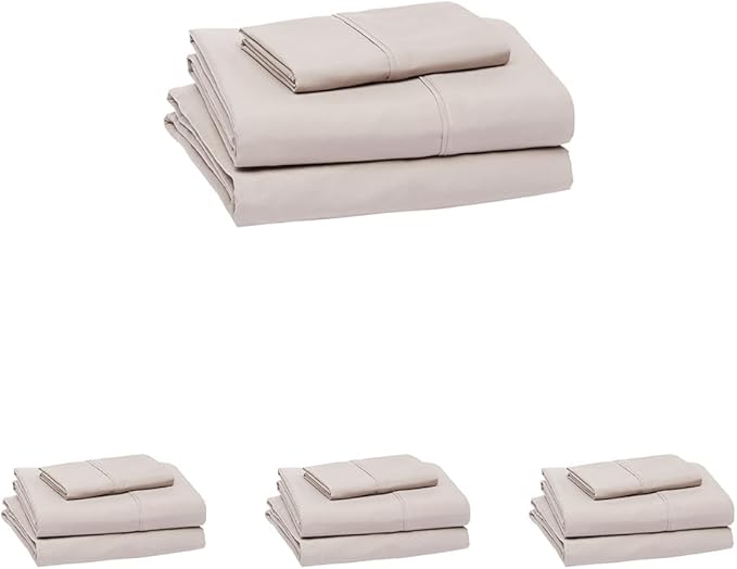 Amazon Basics Lightweight Super Soft Easy Care Microfiber 3-Piece Bed Sheet Set with 14-Inch Deep Pockets, Twin XL, Taupe, Solid (Pack of 4)