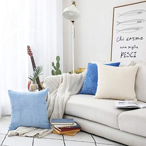 Home Brilliant 24x24 Pillow Covers Set of 2 Striped Velvet Corduroy Euro Throw - Image 5