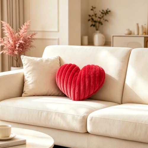 16 Inch Red Heart Pillow Cute Soft Fluffy Decorative Throw Pillows - Image 3