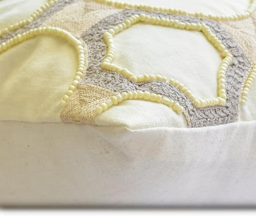 The HomeCentric Luxury Lumbar Pillow Cover Ivory 12"x18" Cotton Linen Embroidery - Image 2