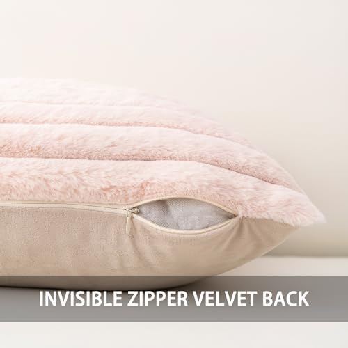 Pack of 2 Faux Fur Christmas Throw Pillow Covers 22x22 Inch, Light Pink - Image 3