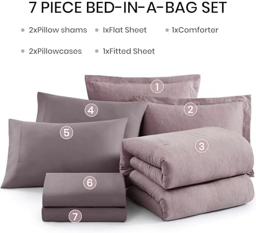Monbix Full Size Comforter Set 7 Pieces Lilac Cationic Dyeing Bed in a Bag - Image 7