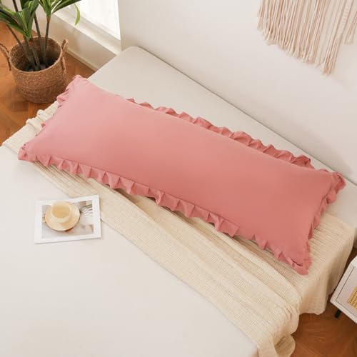 Merryword Pink Mocha Body Pillow Cover 20x54inches Long Pillowcase Ruffled - Image 4