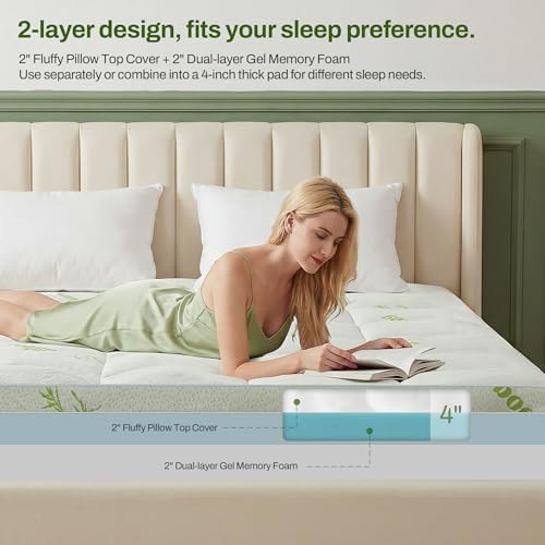 GRUSIGN Queen Memory Foam Mattress Topper, 4 Inch Dual Layer Gel Foam Mattress - Image 3