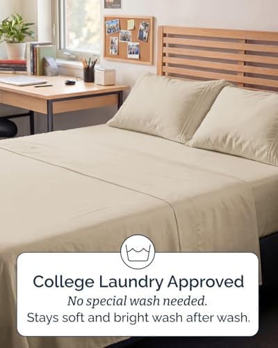 Full XL Sheets - 4 Piece Full XL Sheet Set - Breathable & Cooling - Wheat - Image 6