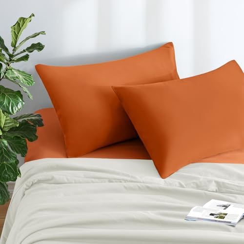 MILVOWOC Brushed Microfiber Queen Pillowcases, Burnt Orange - Image 2