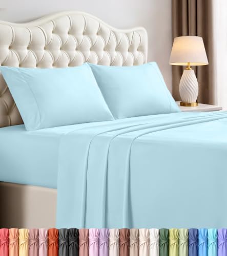 Queen Sheets Set, 4 Pieces 16" Deep Pocket Hotel Luxury Bedsheets, Ice Blue by UTOPIABEDDING