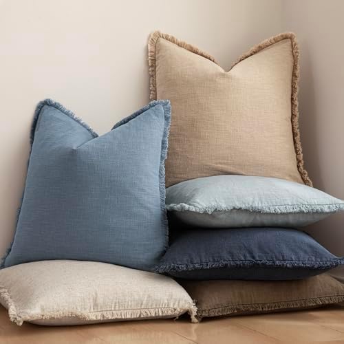 Foindtower Decorative Linen Fringe Throw Pillow Covers 16×16 Misty Blue - Image 6