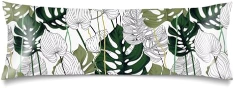 Silk Satin Body Pillow Cover for Hair and Skin, Palm Leaf Long Pillow Case by Unknown