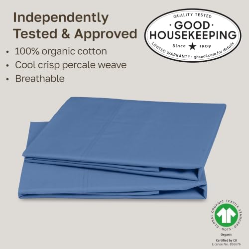 100% Organic Cotton Pillowcase King, Riviera Blue - Image 2