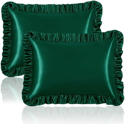 Homiest Blackish Green Ruffle Satin Pillowcase Set of 2 by Homiest