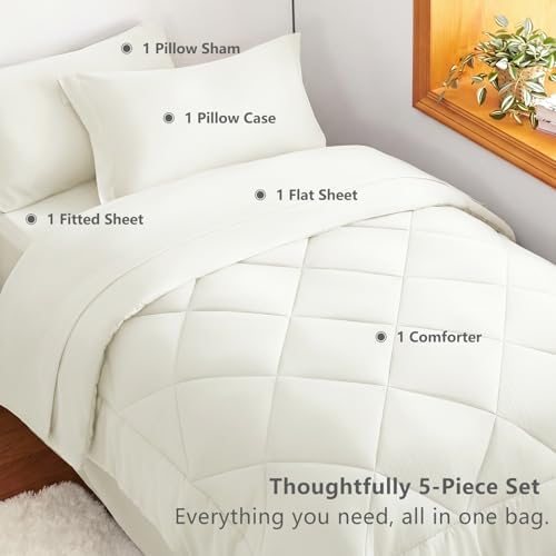 CozyLux Twin XL Comforter Set 68"x88" Ivory - Image 6