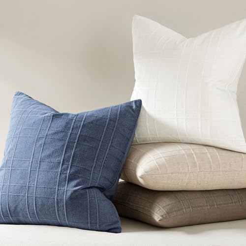 MIULEE Linen Plaid Pillow Covers Coastal Decorative 16x16 Blue - Image 6