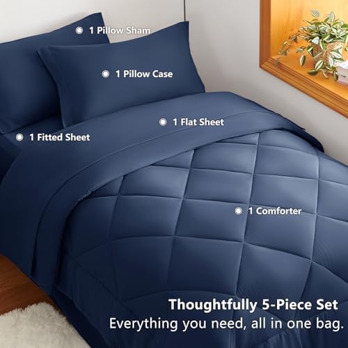 CozyLux Twin Comforter Set 68"x88" Navy - Image 6