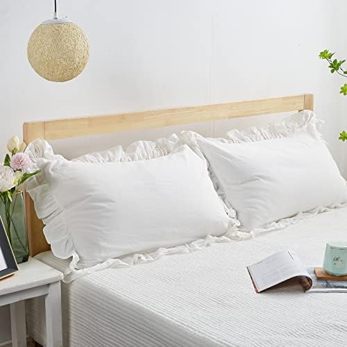 Mywinlle Off White Shabby Ruffle Pillow Shams King Size Set of 2 - Image 2