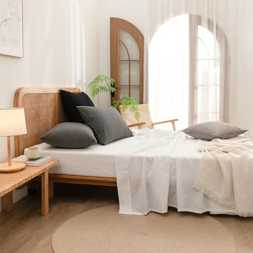 BESTOUCH Washed Cotton Pillowcases Linen Feel Deep Black Euro - Image 5
