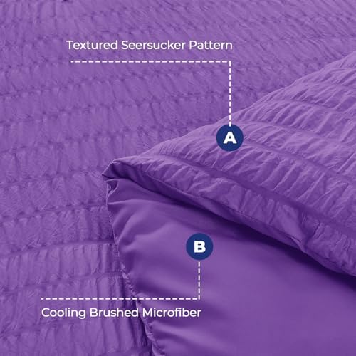 HYMOKEGE Bright Purple Twin XL Comforter Set Seersucker 5 Pieces, All Season - Image 4