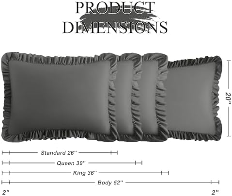 Ruffled King Pillow Shams, 2 Pack, 20x36 Inches, Dark Grey - Image 3