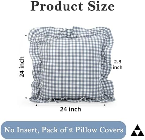 JoraLion Ruffled Throw Pillow Cover 24x24 Gingham Smoke Blue - Image 4