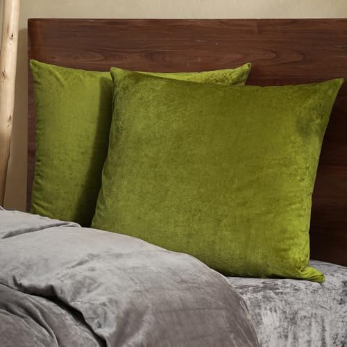 PHF Velvet Euro Shams 26" x 26", Olive Green, No Insert, 2 Pack by PHF