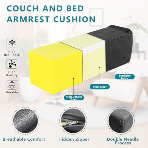 2 Pack Couch Arm Rest Pillow, High Density Foam Armrest Cushion, Removable & - Image 2