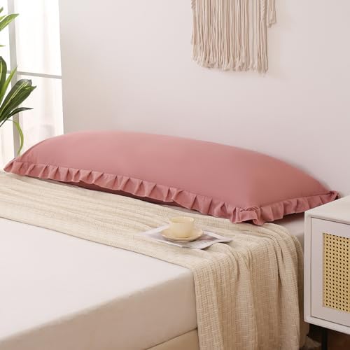 Merryword Pink Mocha Body Pillow Cover 20x54inches Long Pillowcase Ruffled - Image 3