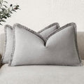 Foindtower Boho Linen Fringe Lumbar Throw Pillow Covers 12×20 Light Gray by Foindtower