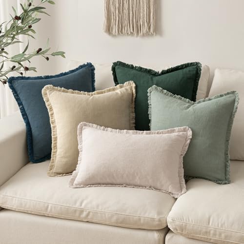 MIULEE Boho Linen Fringe Decorative Euro Throw Pillow Covers Beige 22x22 - Image 5