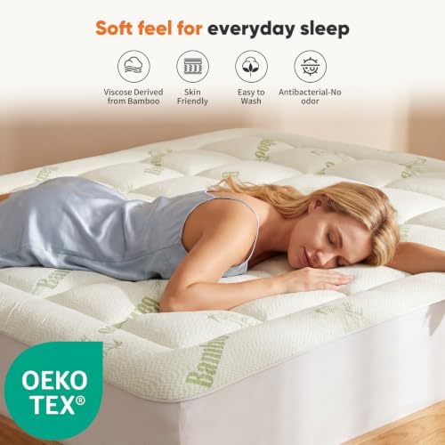 OLIXIS Full Bamboo Viscose Mattress Topper, Cooling Breathable Bed Pad - Image 3