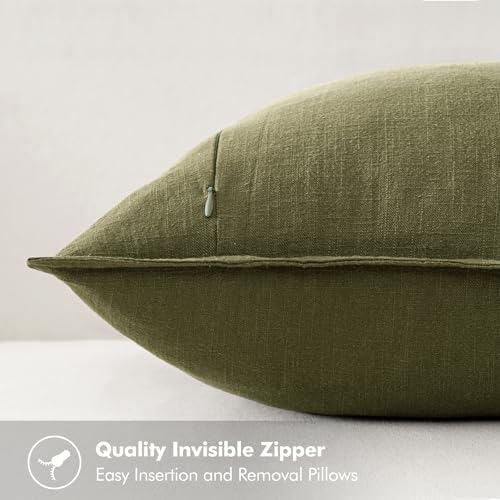MIULEE Olive Green Boho Linen Pillow Covers 20x20 Inch Pack of 4 - Image 4