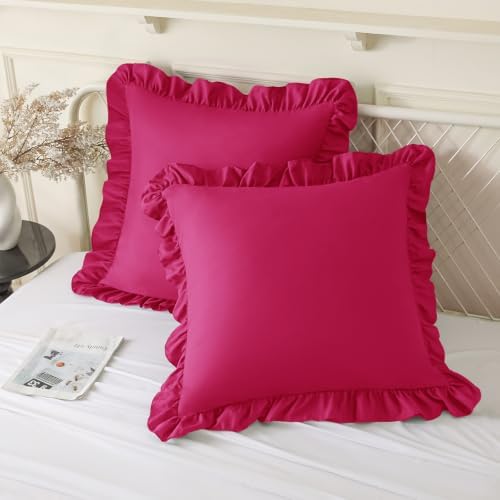 KKJIAF 2 Pack Ruffle Pillow Cases 20x20 Inches, Hot Pink by KKJIAF