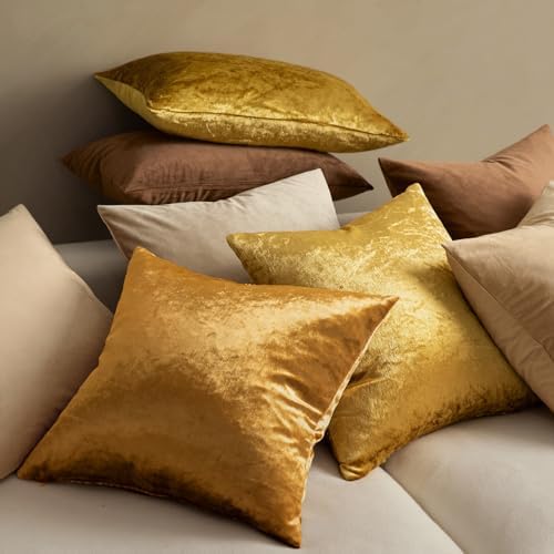 MIULEE Velvet Throw Pillow Covers 18x18 Inch Pack of 2 Golden - Image 4
