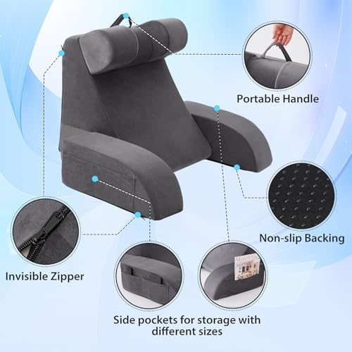19" Reading Pillow for Bed Grey, Flip Headrest and Back Support - Image 3