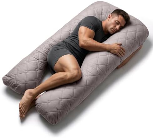 U Shaped Pillow Full Body Support Reversible Quilted 55 in Gray by OlenaCasa