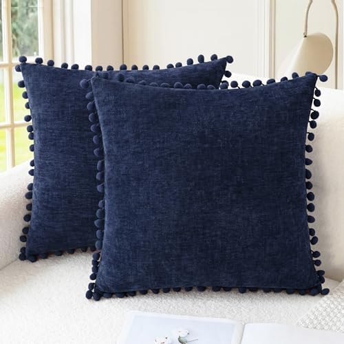 CaliTime Decorative Couch Throw Pillow Covers 18 X 18 Inches Navy Blue by CaliTime