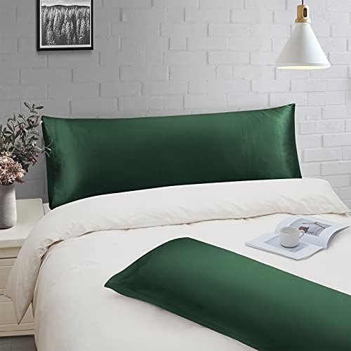 Ersmak Satin Body Pillow cover Set of 2, 20x54 Inches, Dark Green, Ultra Soft - Image 3
